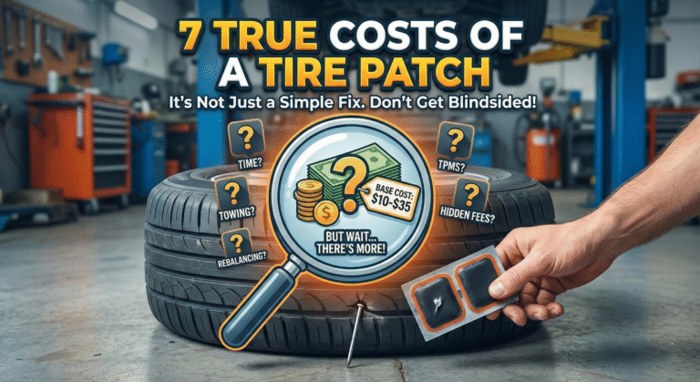 Infographic showing the average tire patch cost and service breakdown.