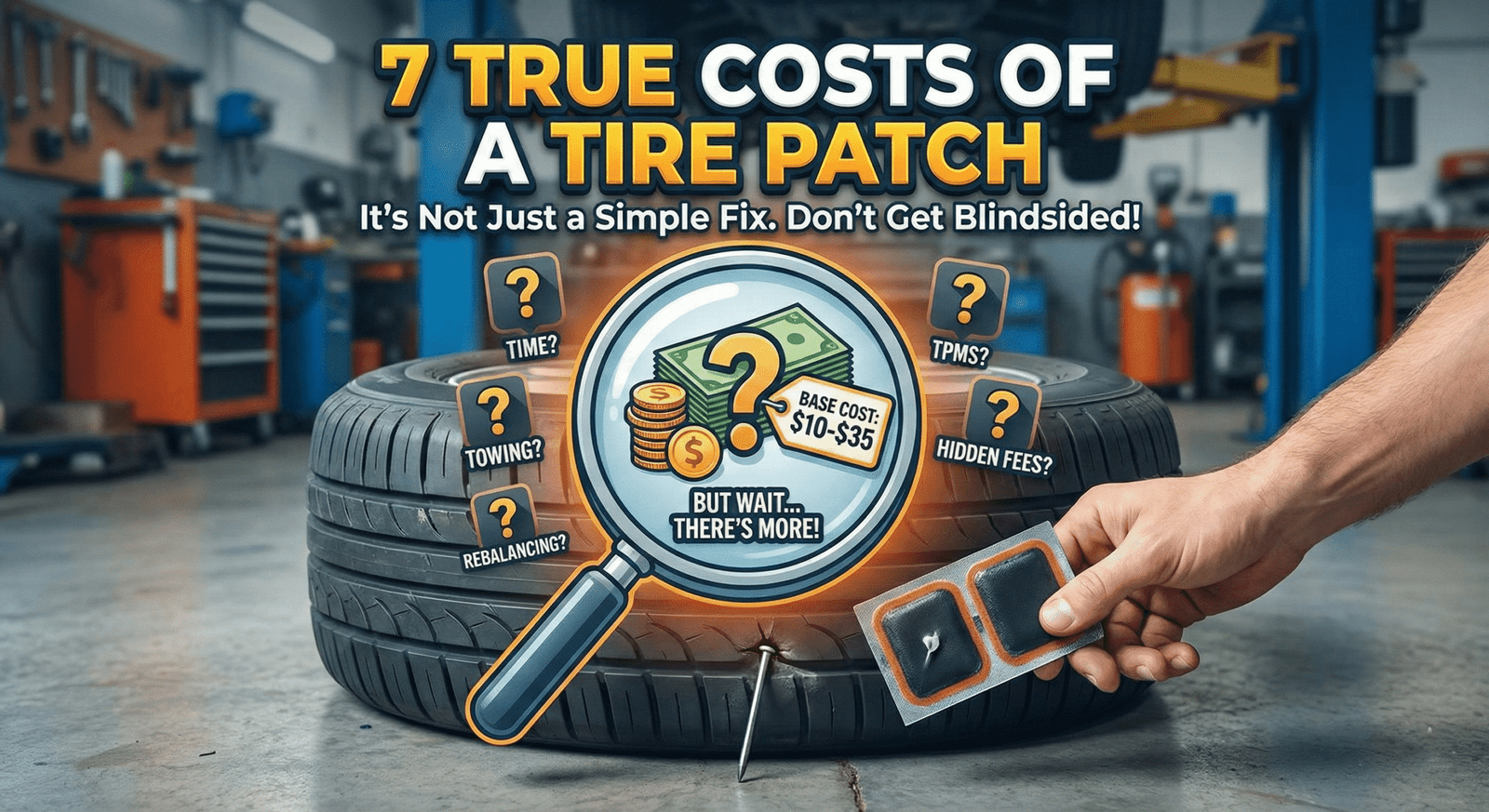 Infographic showing the average tire patch cost and service breakdown.