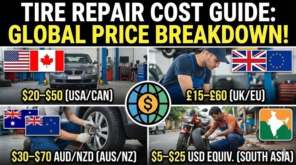 Infographic showing the 2026 cost breakdown of a professional tire patch versus a temporary tire plug repair.