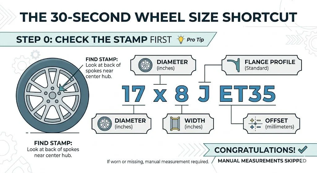 Look for stamped markings on the back of the spokes or near the center hub area.