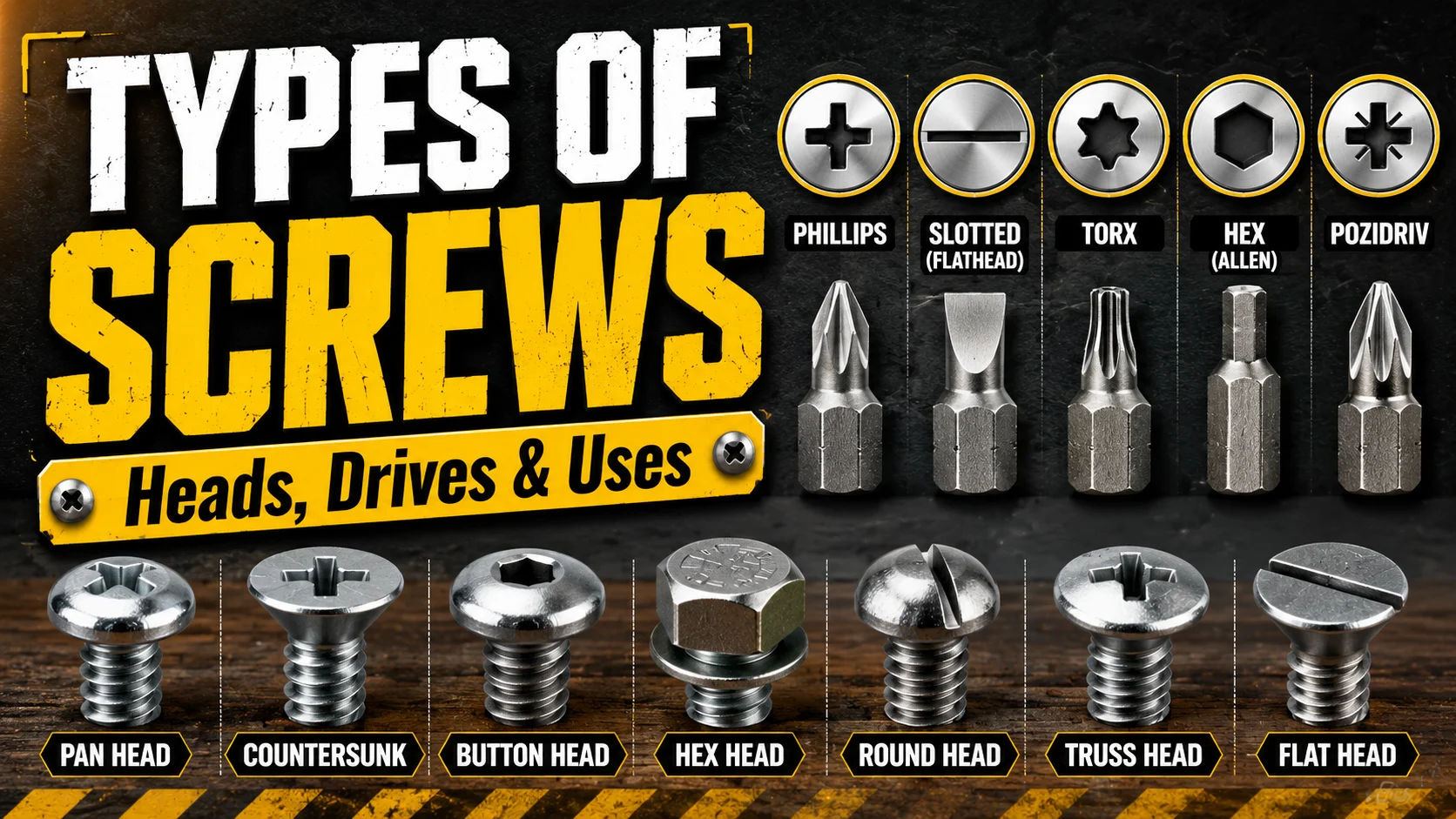 Types of Screws — All Screw Heads, Drives & Uses Explained
