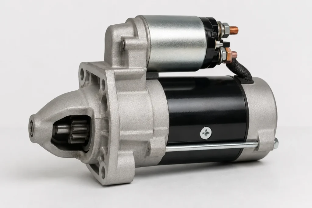 Starter motor with solenoid mounted on top