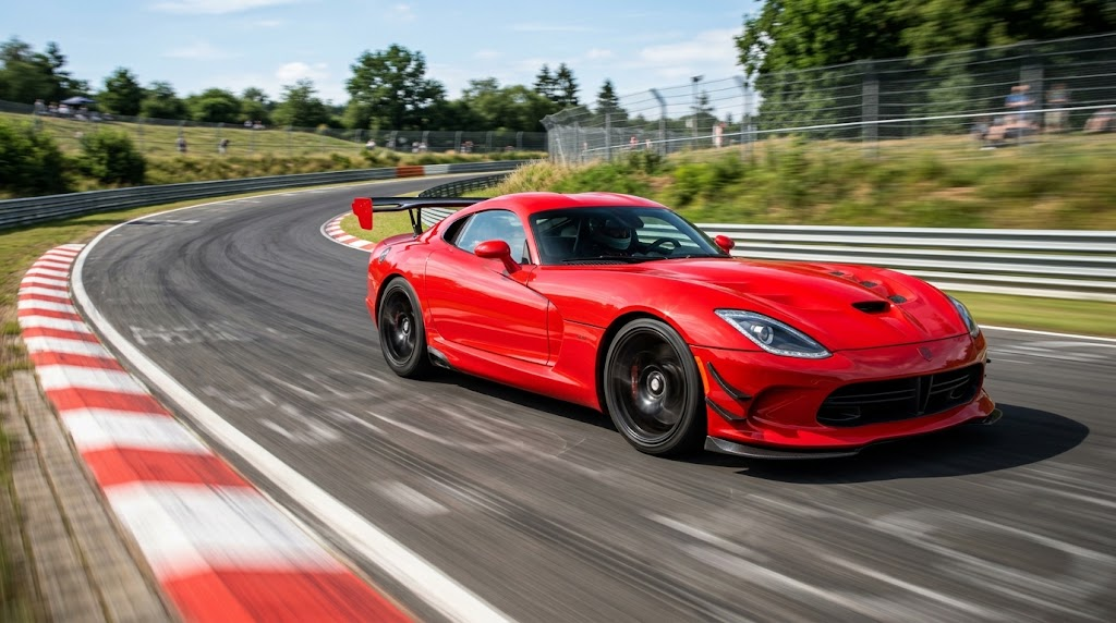 Vivid red sports coupe on a racetrack for red sports car names