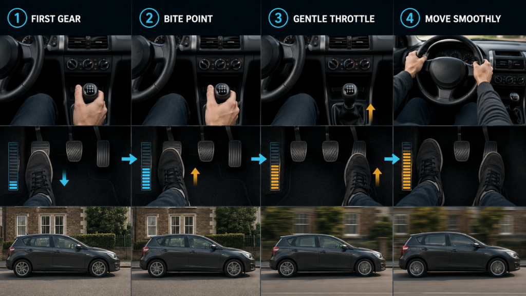 How to start moving a manual car in first gear