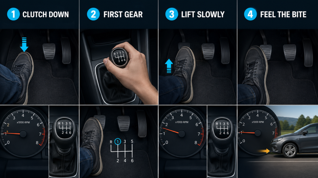 Finding the clutch bite point in a manual car