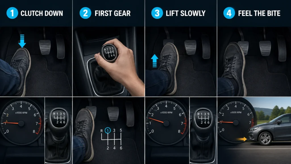 Finding the clutch bite point in a manual car