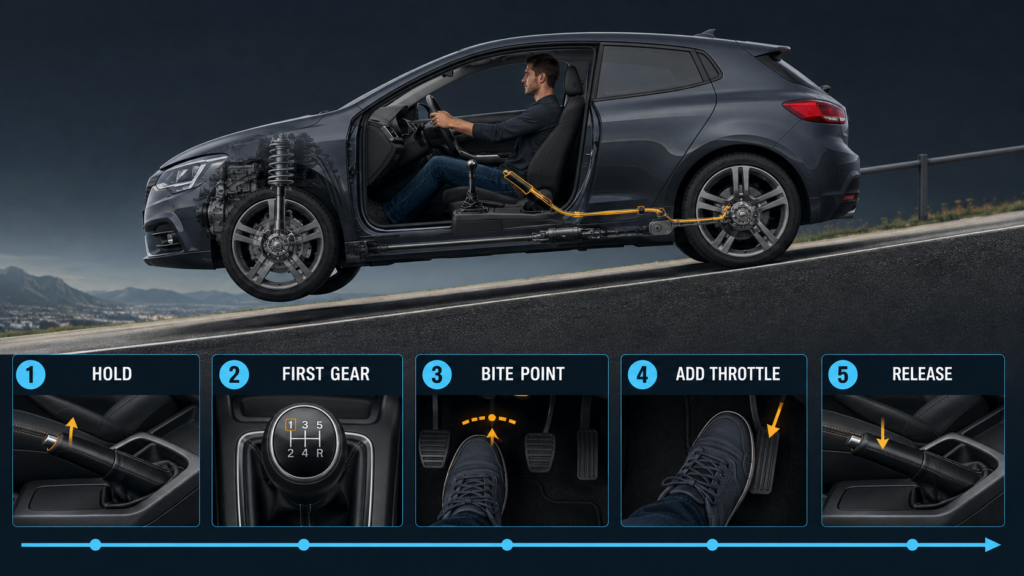 How to perform a hill start in a manual car