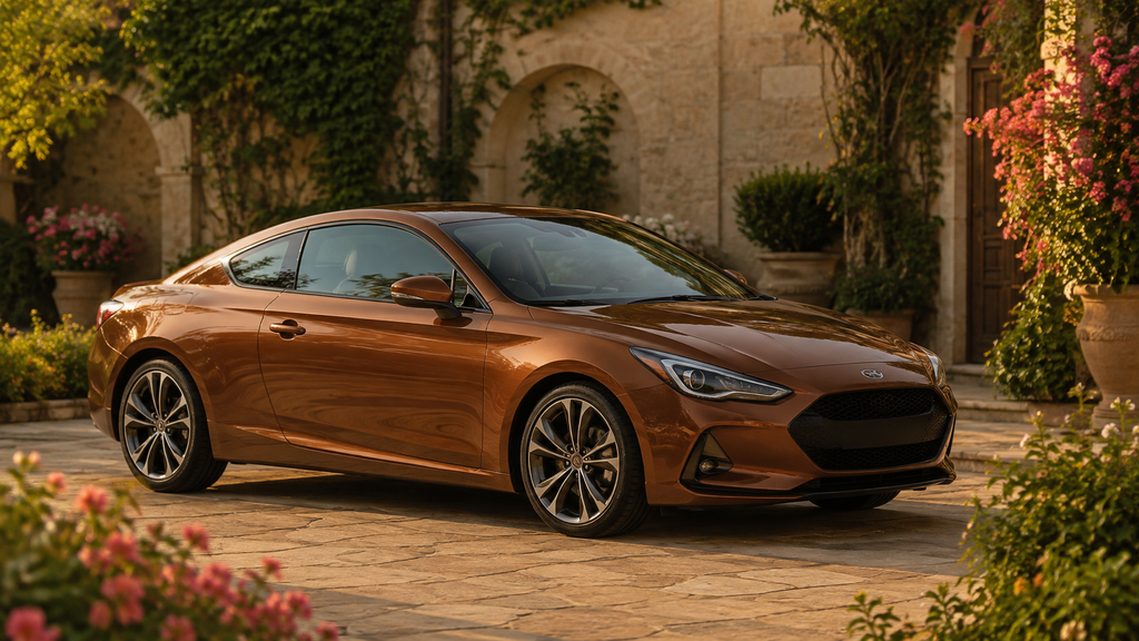 Elegant bronze-brown compact car in soft evening light