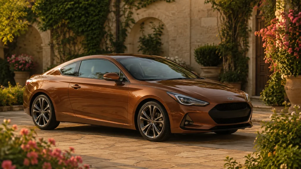 Elegant bronze-brown compact car in soft evening light