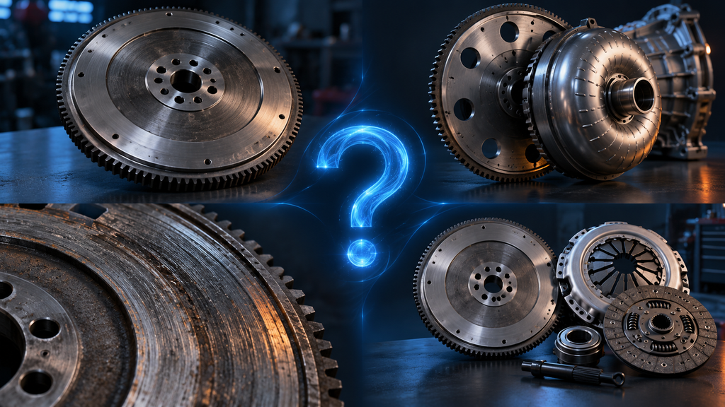 Flywheel FAQ overview showing manual and automatic drivetrain components and wear