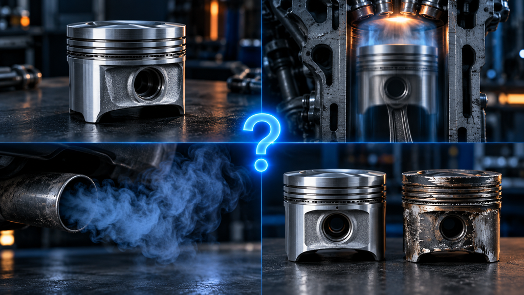 Piston FAQ overview showing a working piston, exhaust smoke and piston damage