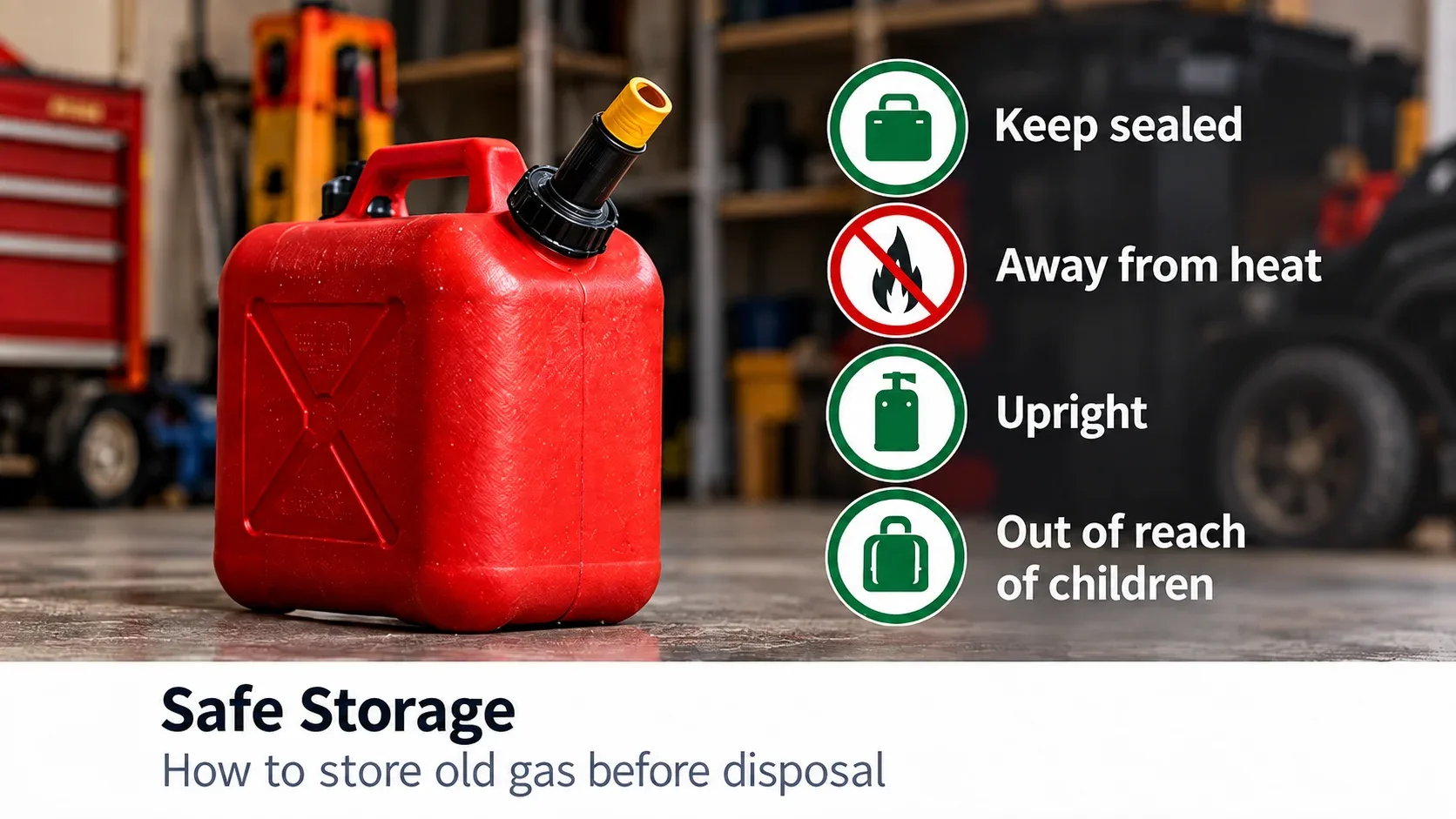Gasoline stored safely in a sealed fuel container