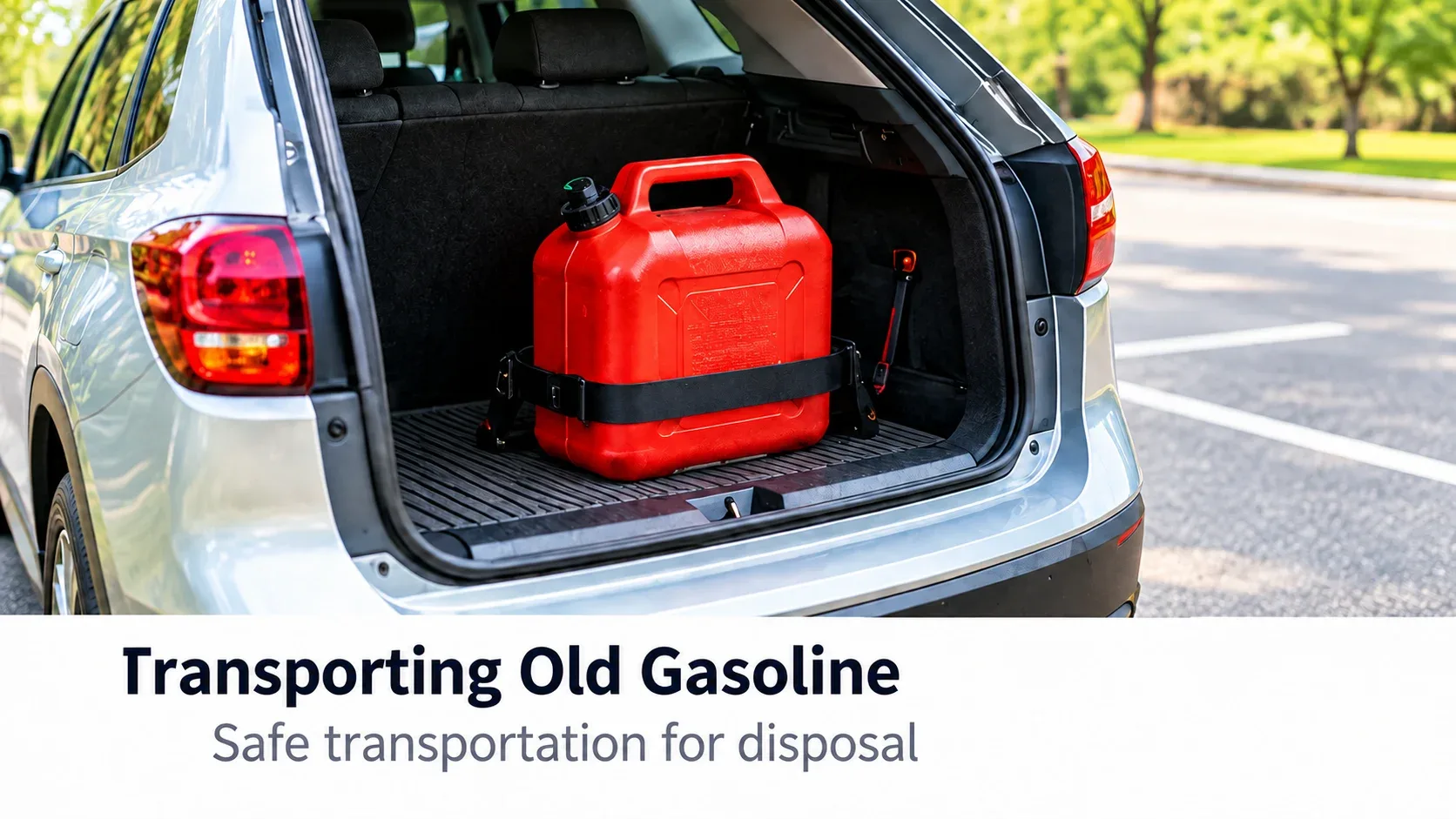 Gasoline container secured upright for safe transportation