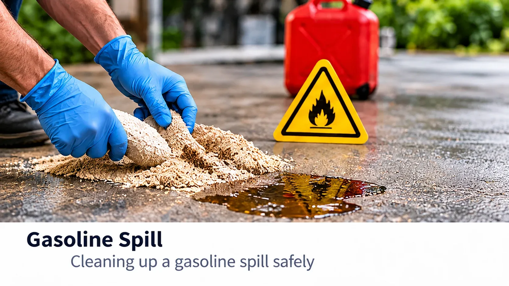 Small gasoline spill being contained safely