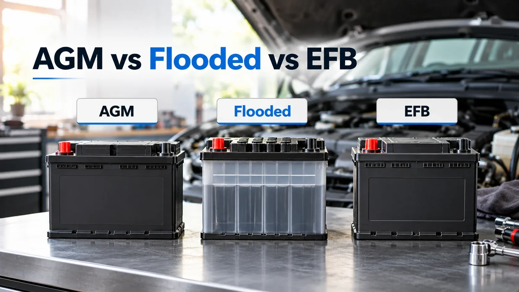 AGM flooded and EFB automotive batteries compared