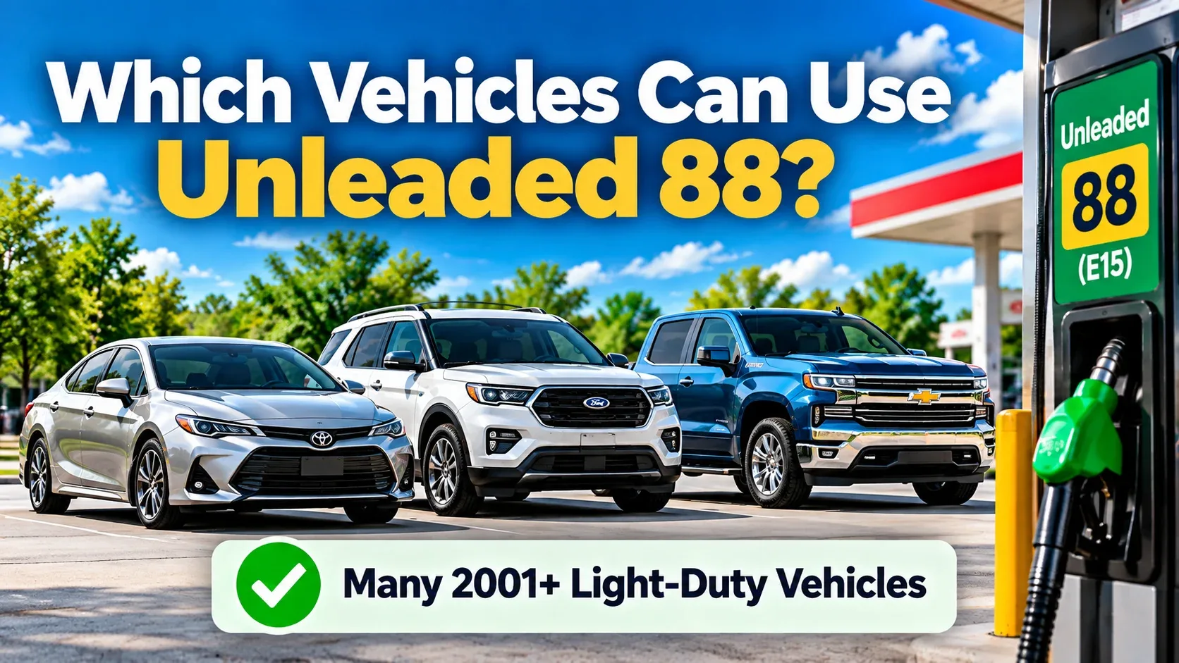 Modern cars SUVs and trucks checking Unleaded 88 compatibility