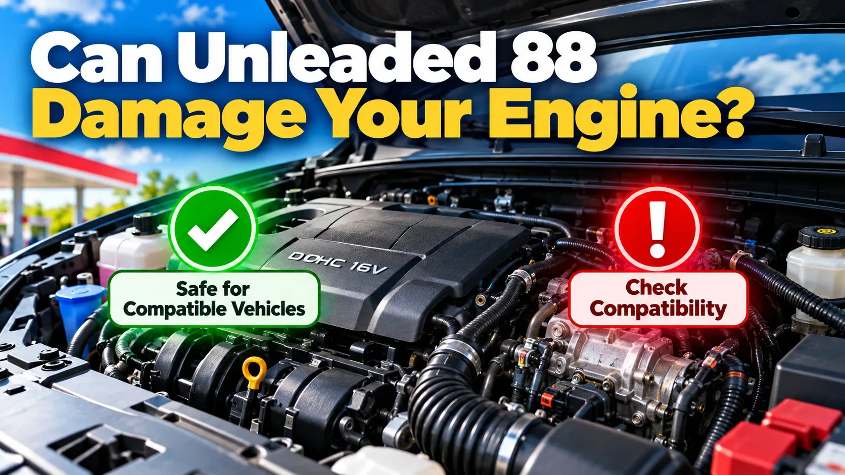 Engine and fuel system showing compatible and incompatible E15 use