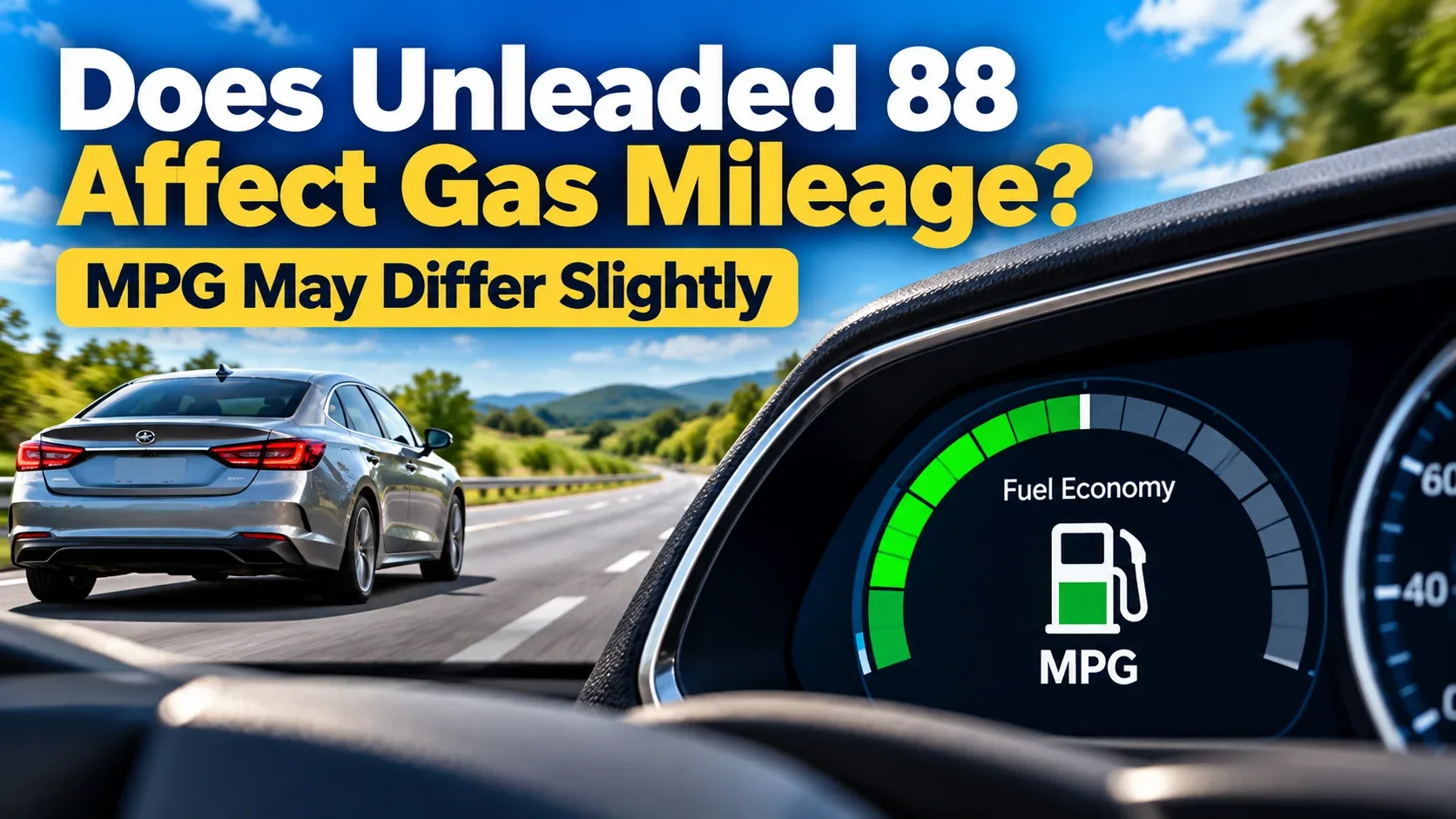 Dashboard fuel economy display comparing Unleaded 88 and regular gasoline