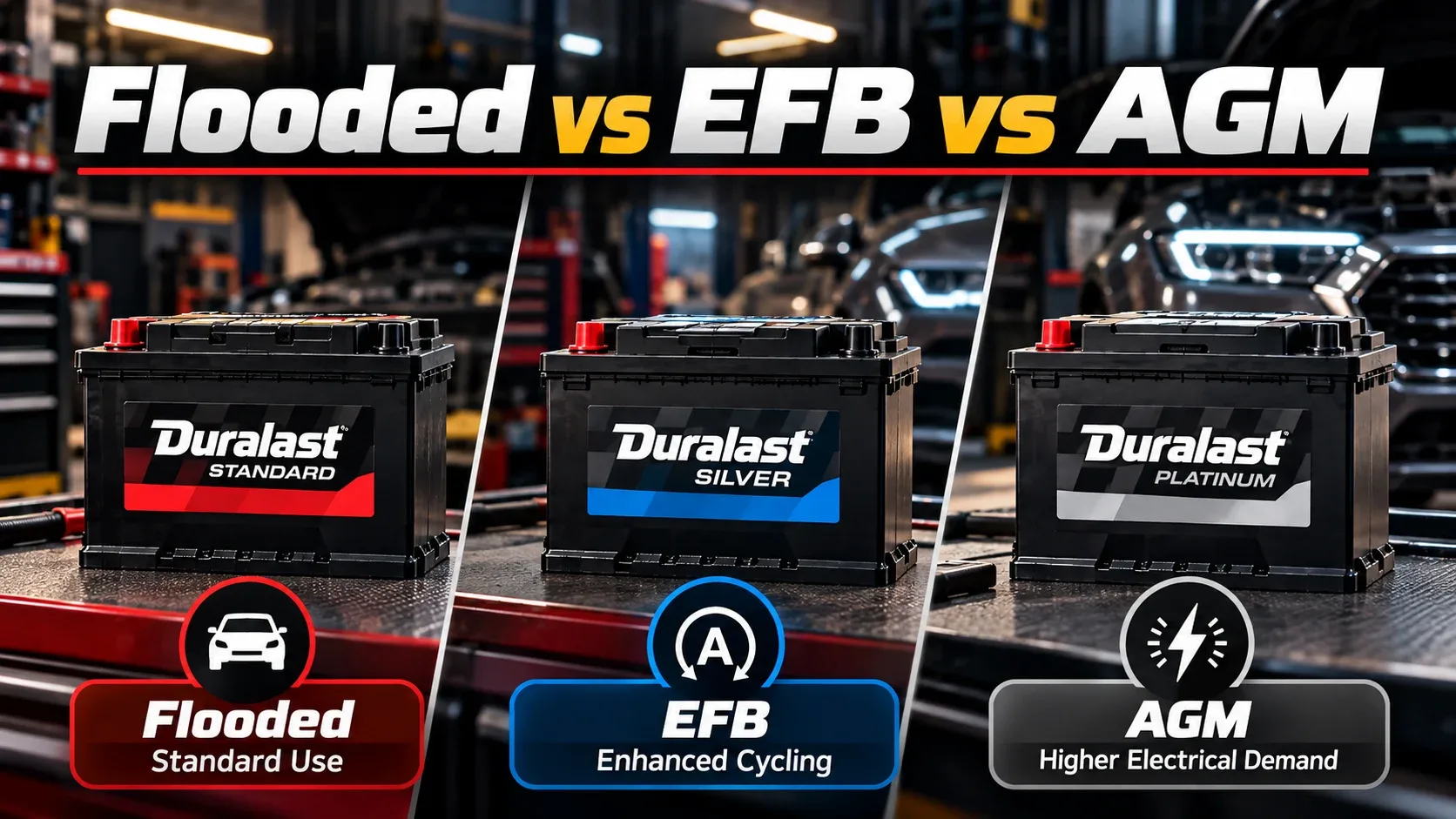 Flooded EFB and AGM car battery technology comparison