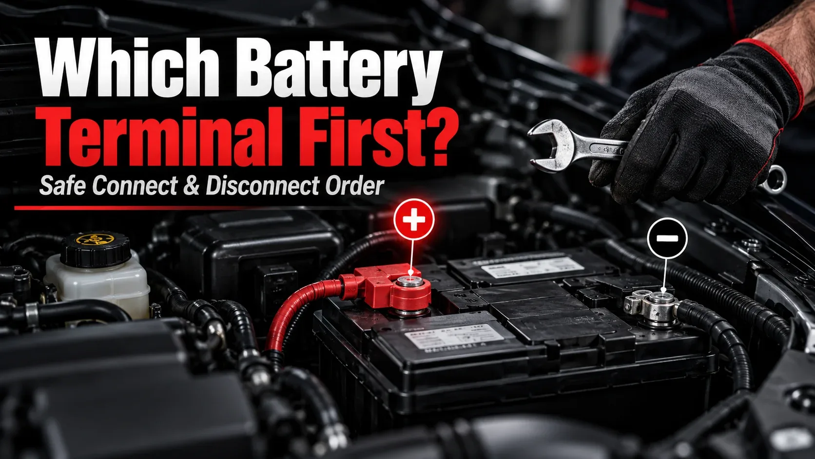 Car battery with positive and negative terminals clearly marked