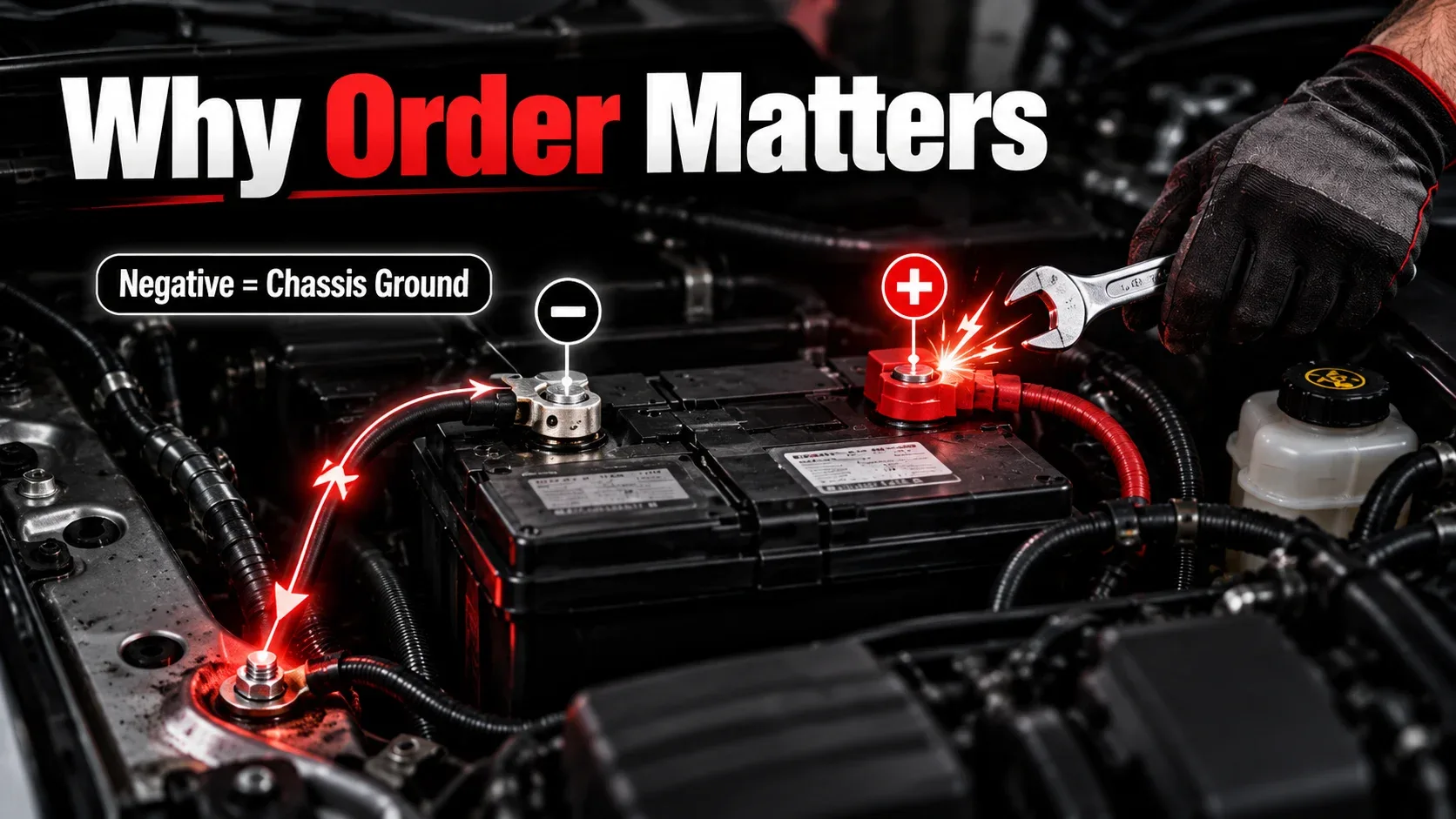 Car battery negative terminal connected to vehicle chassis ground