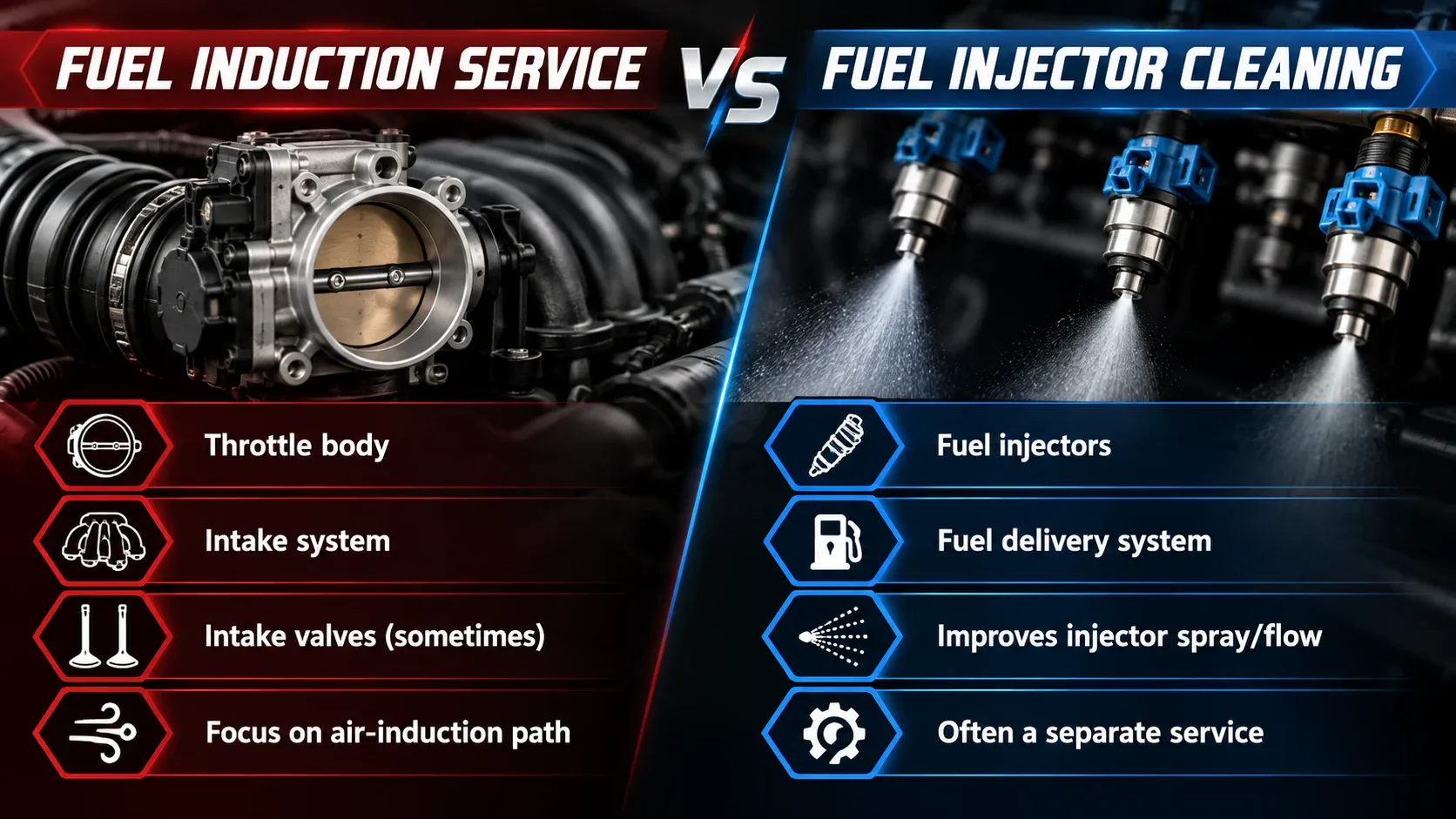 Fuel induction service compared with fuel injector cleaning