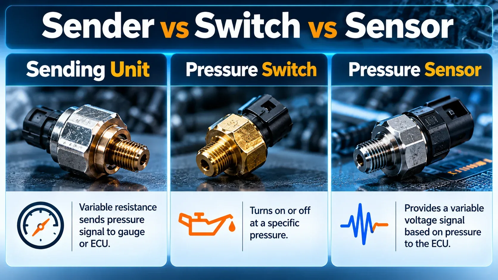 Oil pressure sender switch and sensor comparison