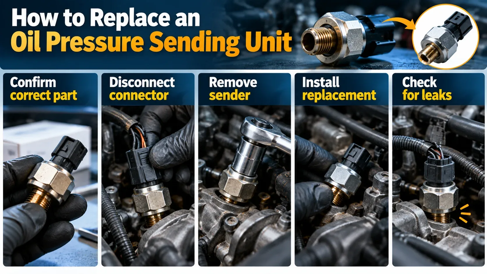 Oil pressure sending unit replacement steps