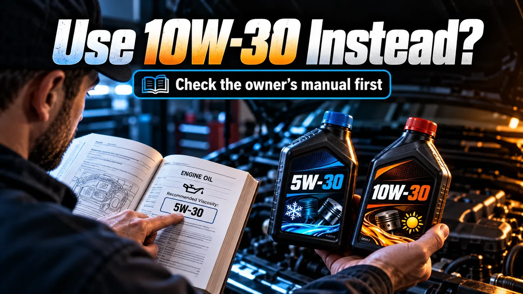 Checking owner's manual before using 10W-30 instead of 5W-30