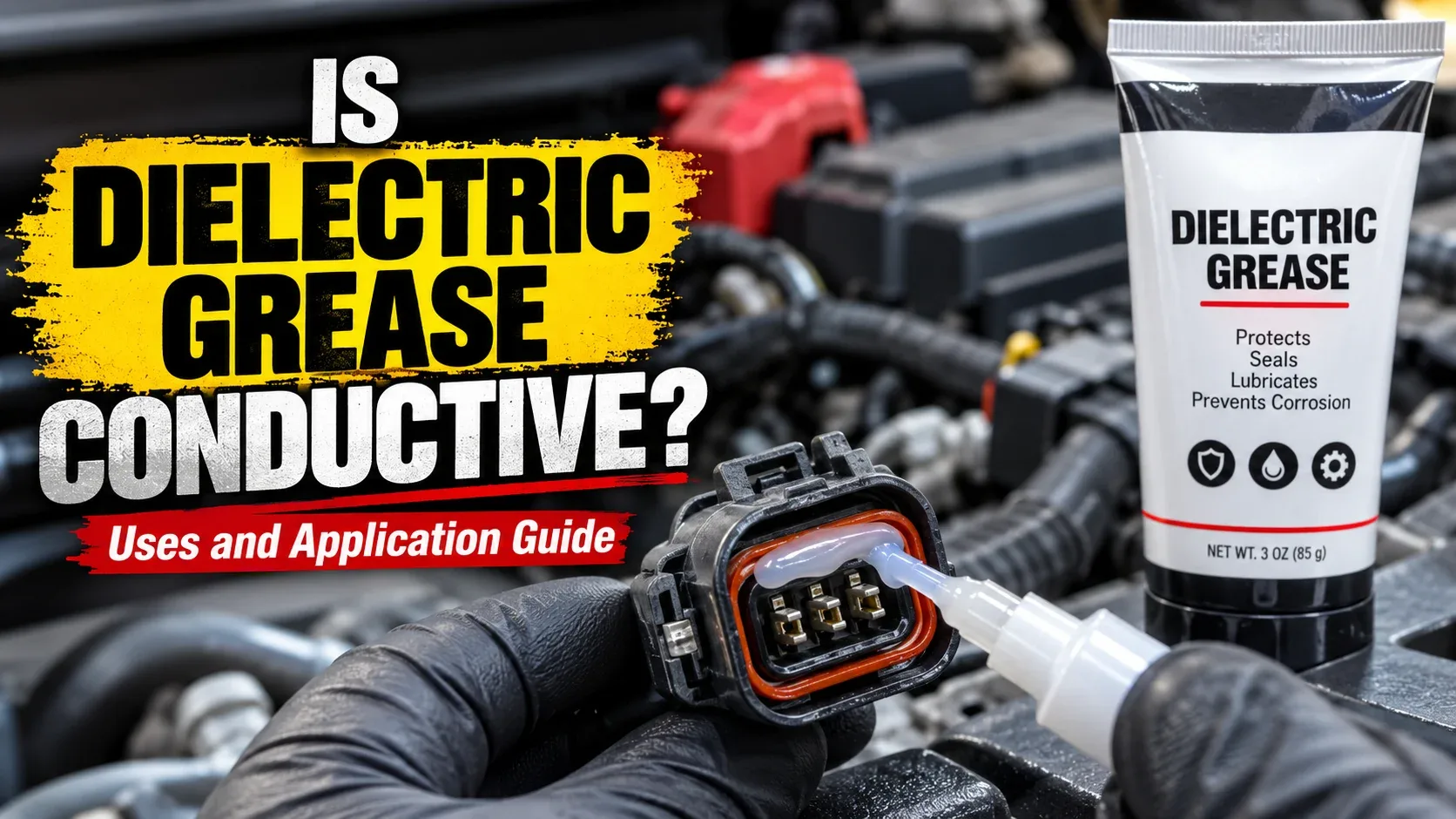 Hands applying dielectric grease to an automotive electrical connector