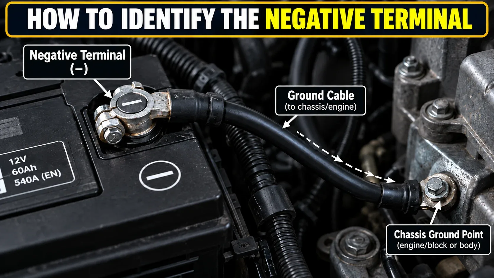 How to identify the negative battery terminal and ground cable