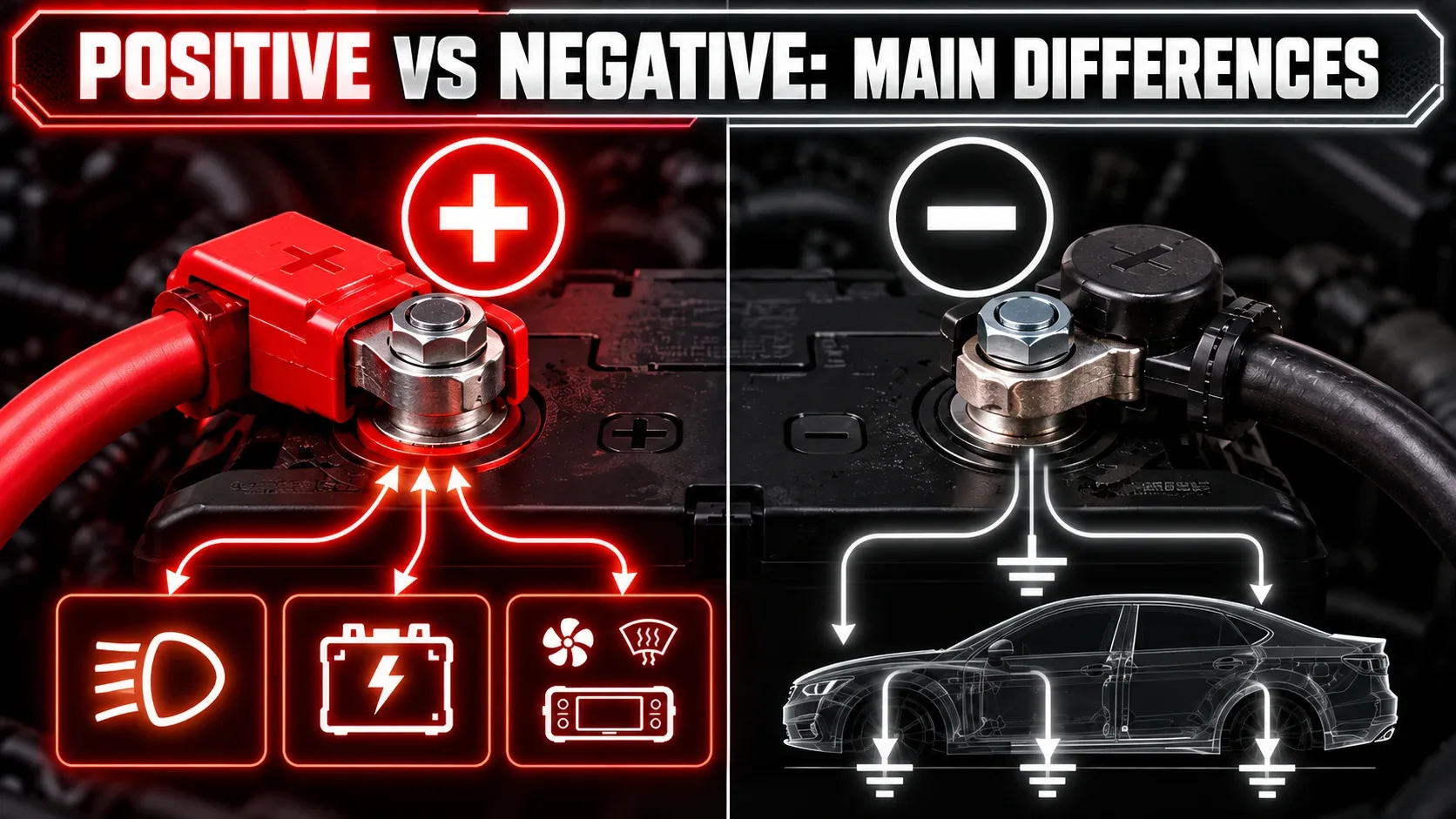 Positive vs negative battery terminal main differences
