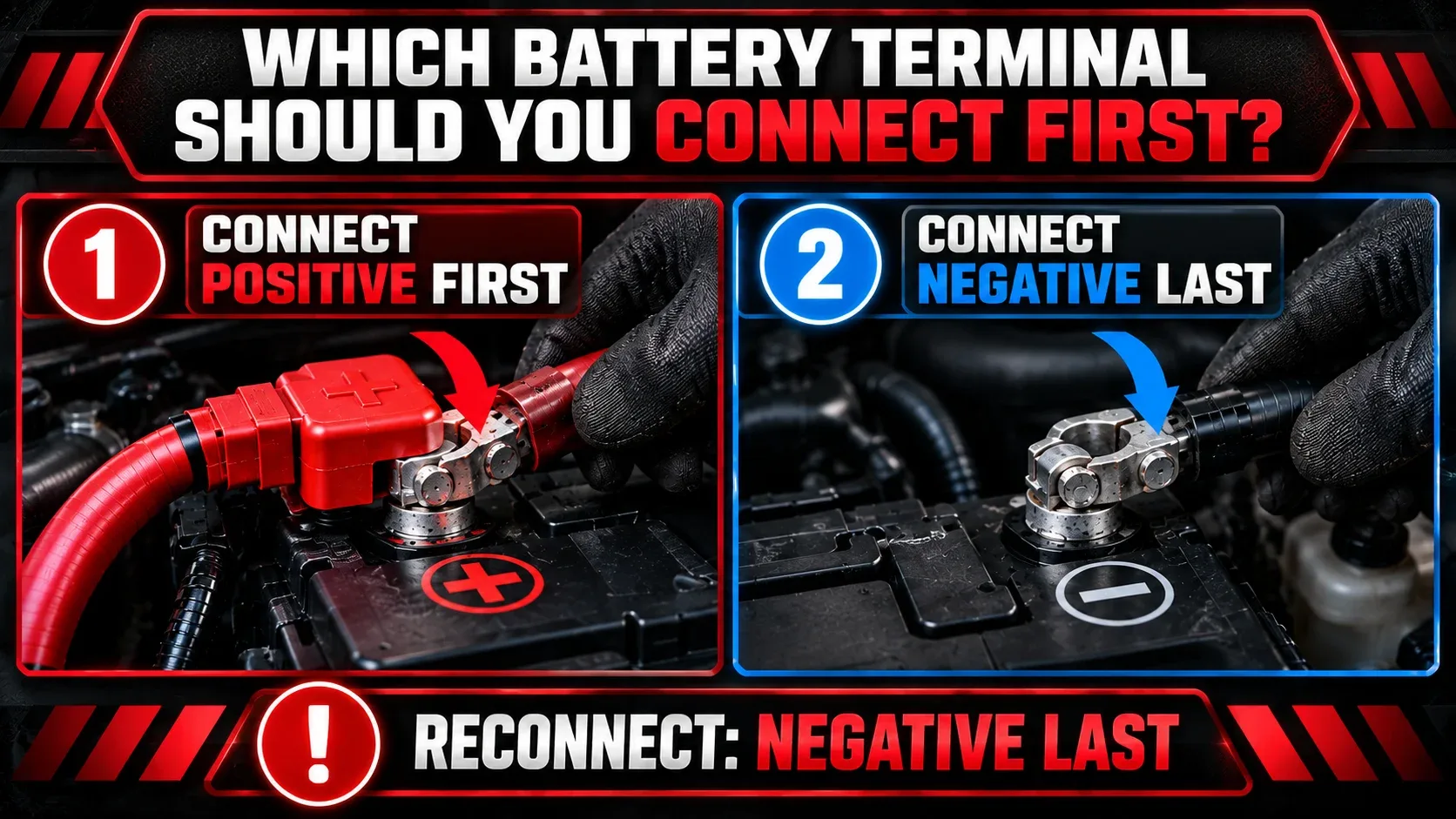 Correct car battery reconnection order positive first negative last