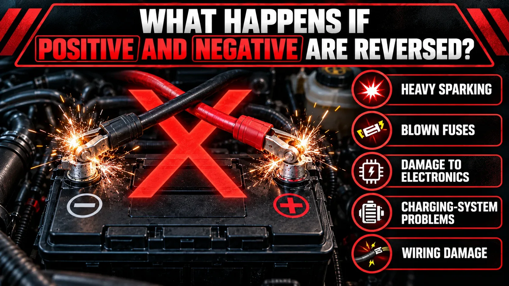 What happens when positive and negative battery terminals are reversed