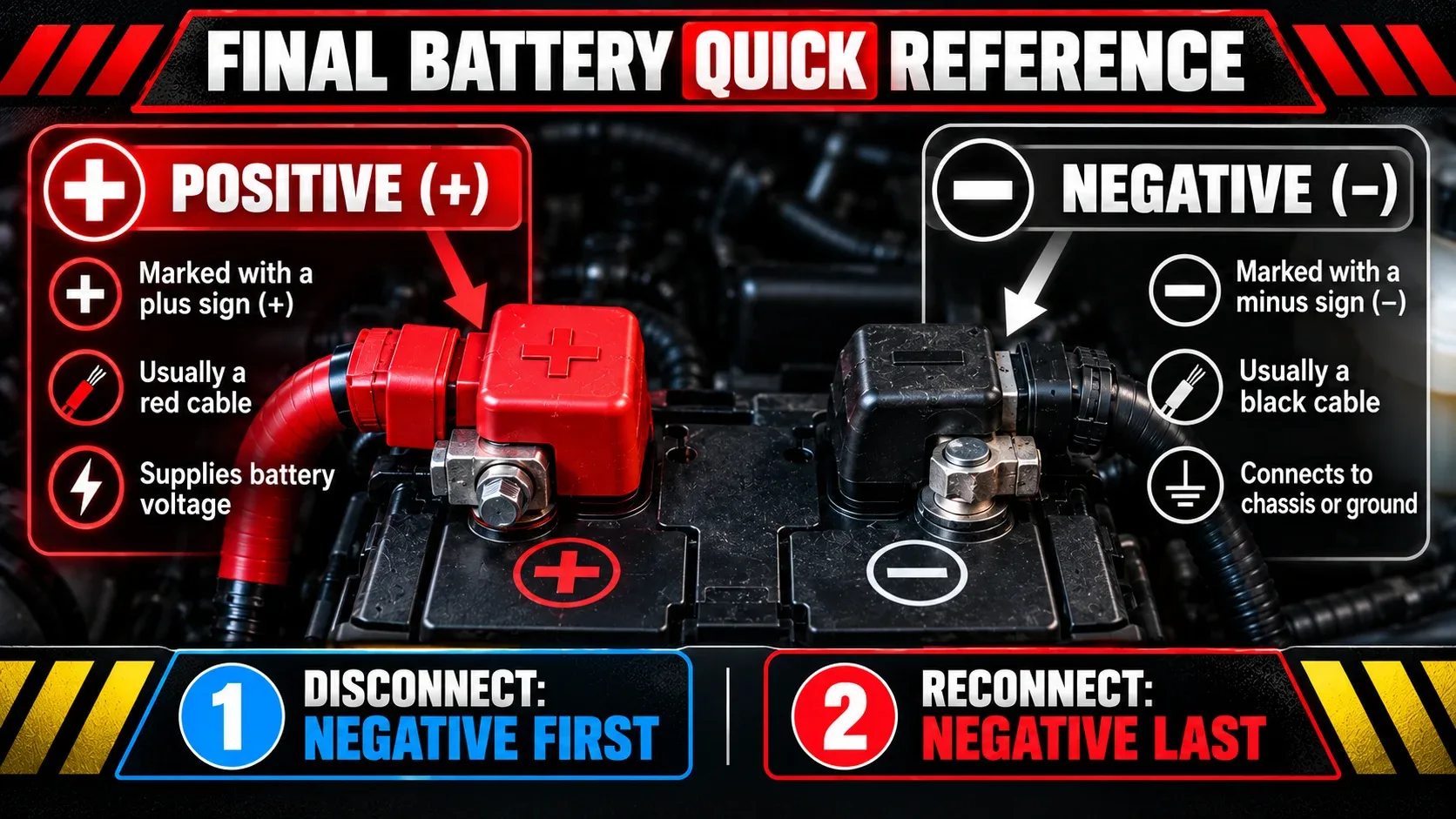 Final car battery positive and negative terminal quick reference