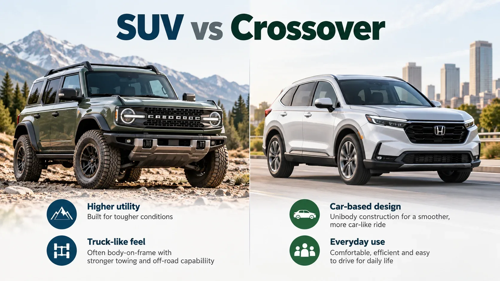 SUV vs crossover comparison showing utility and car-based design differences