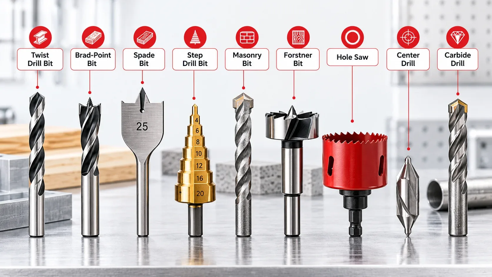 Common types of drill bits