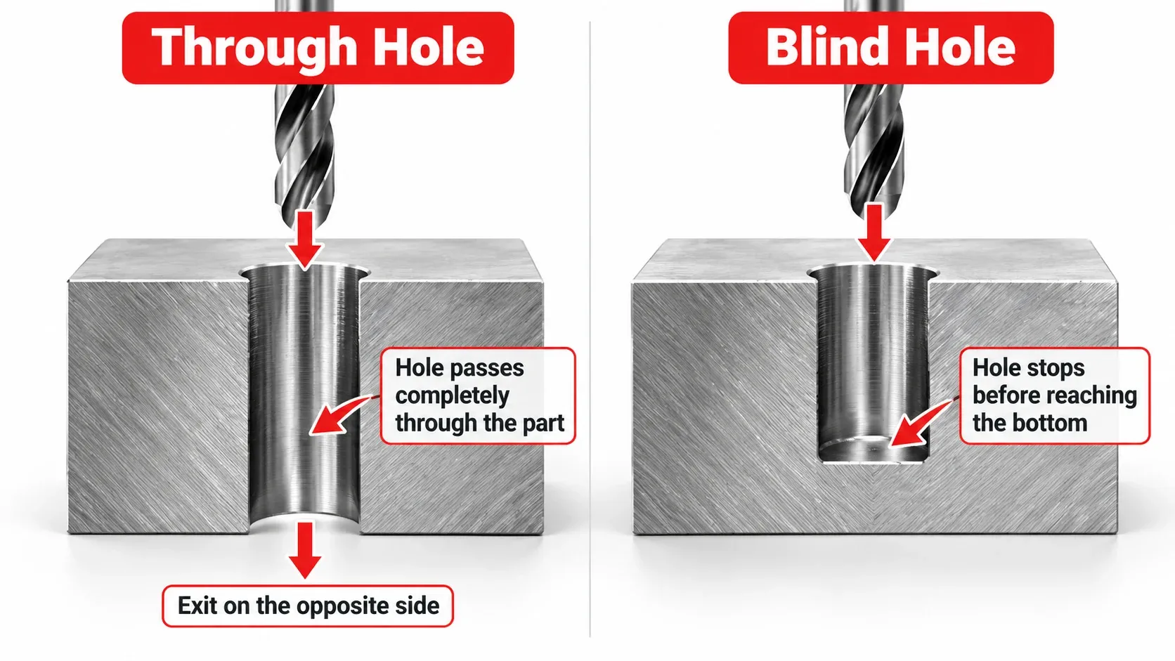 Through hole versus blind hole comparison