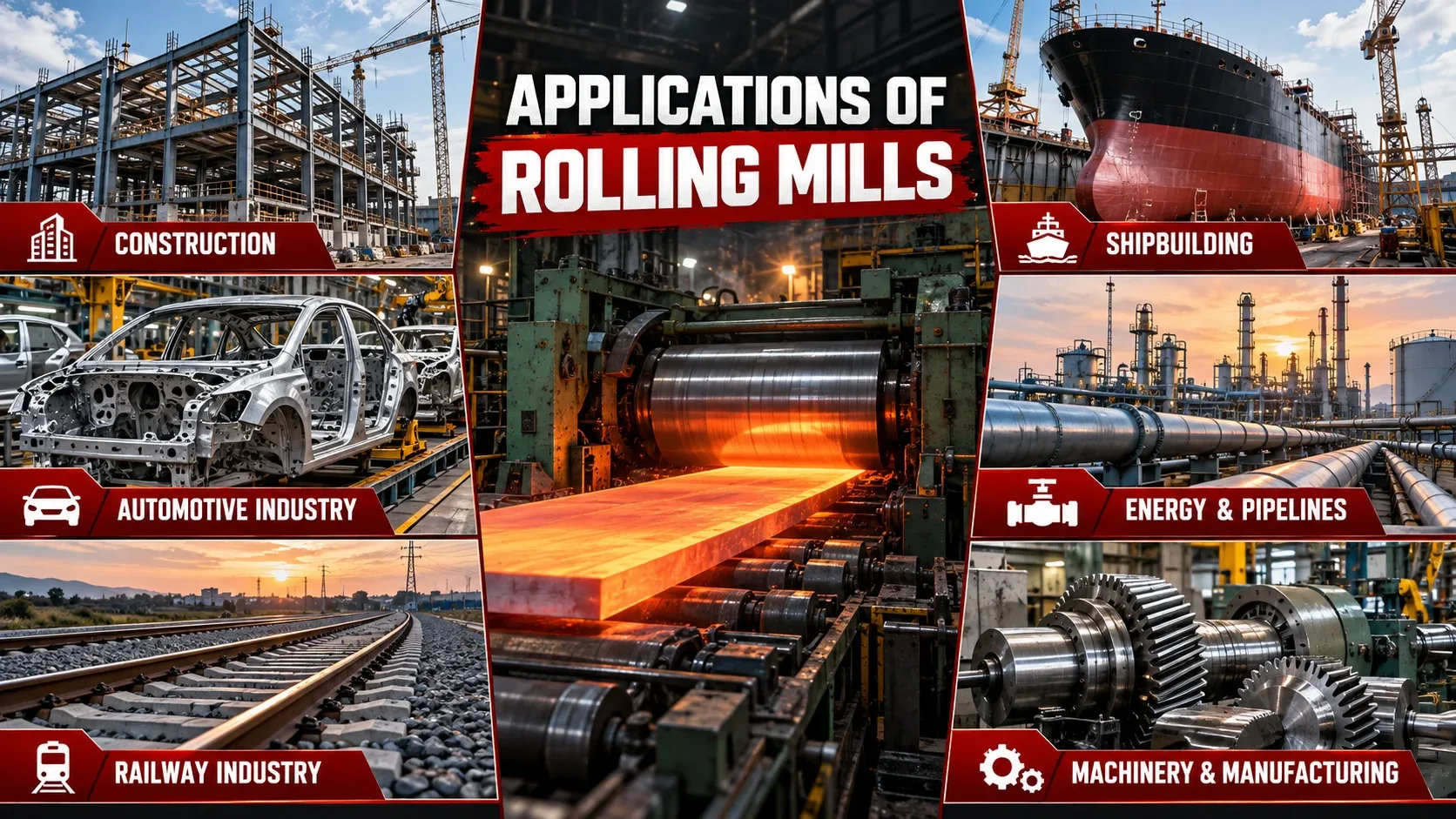 Applications of rolling mills in construction, automotive, railway, shipbuilding, pipelines and machinery