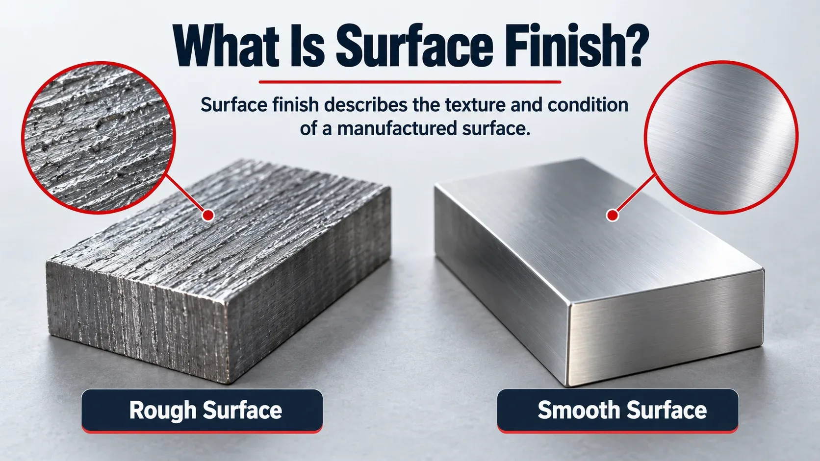 What is surface finish showing rough and smooth machined metal surfaces