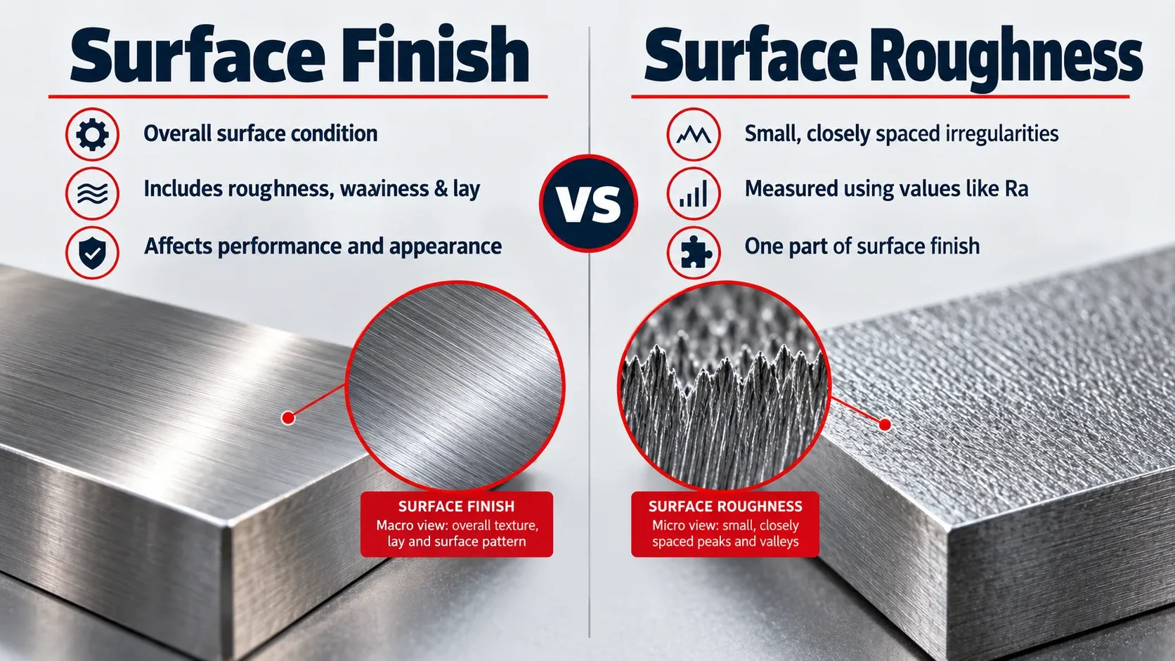 Surface finish vs surface roughness comparison