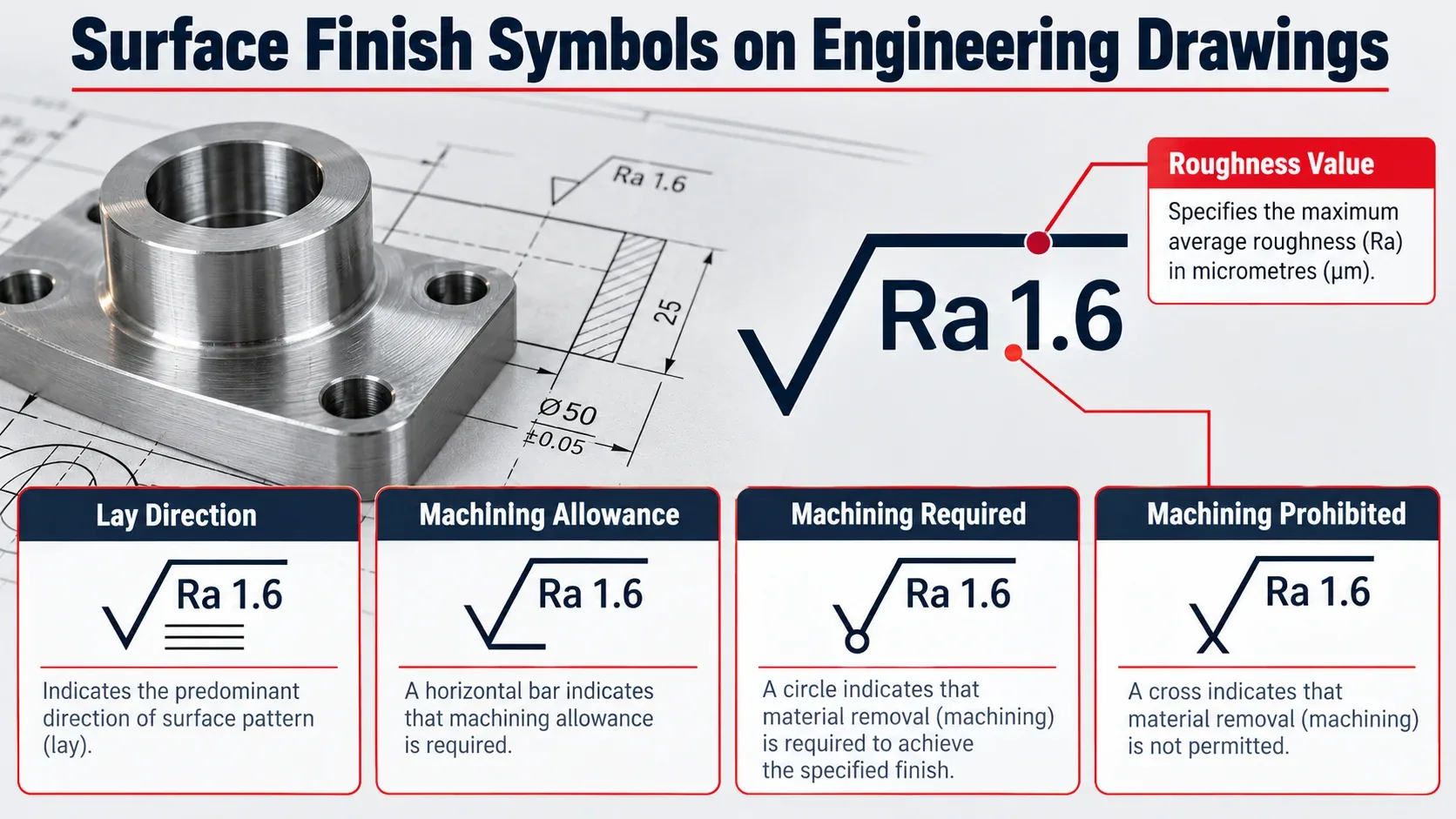 Surface finish symbols on engineering drawings