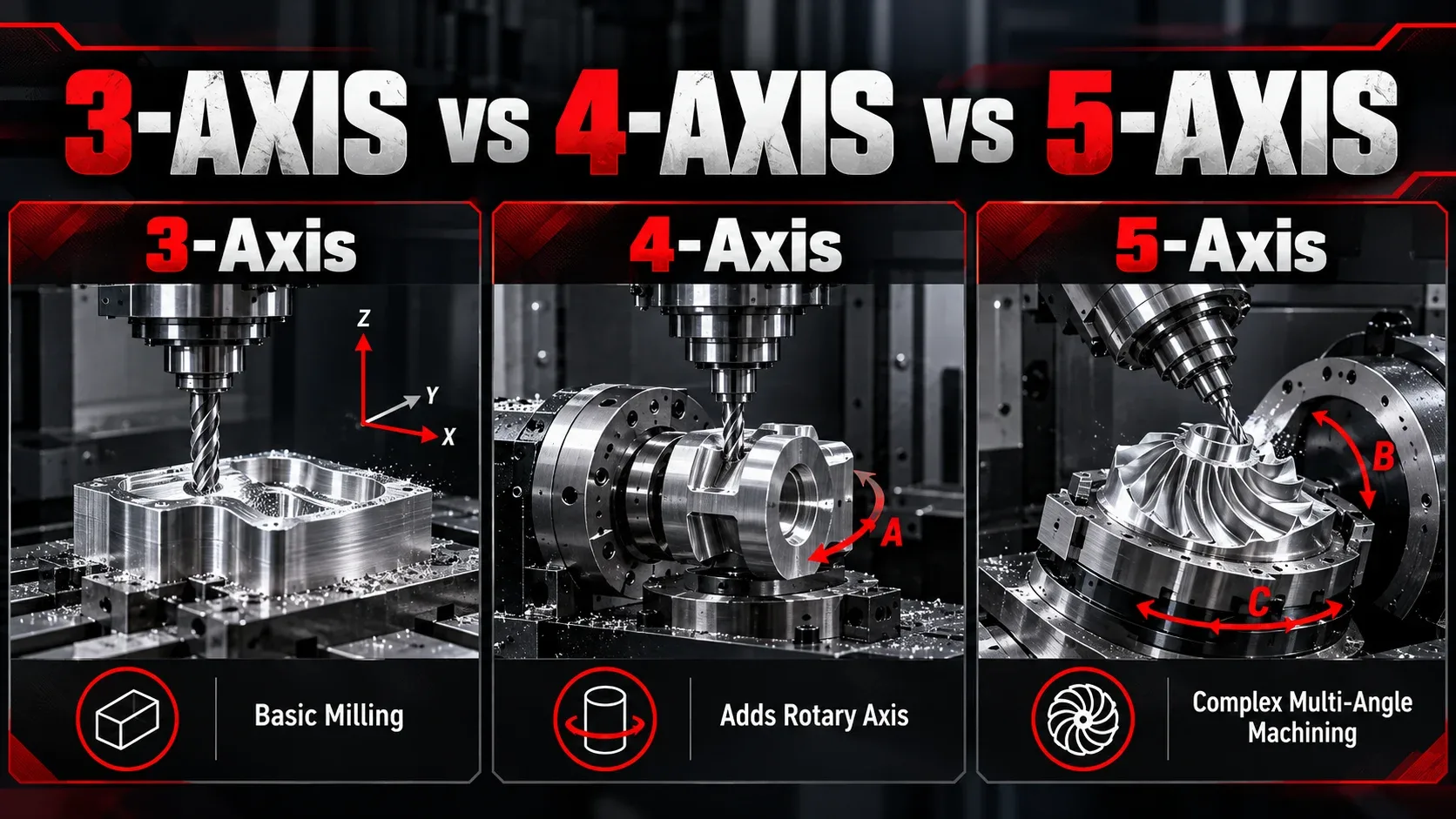 3-axis vs 4-axis vs 5-axis CNC machine comparison