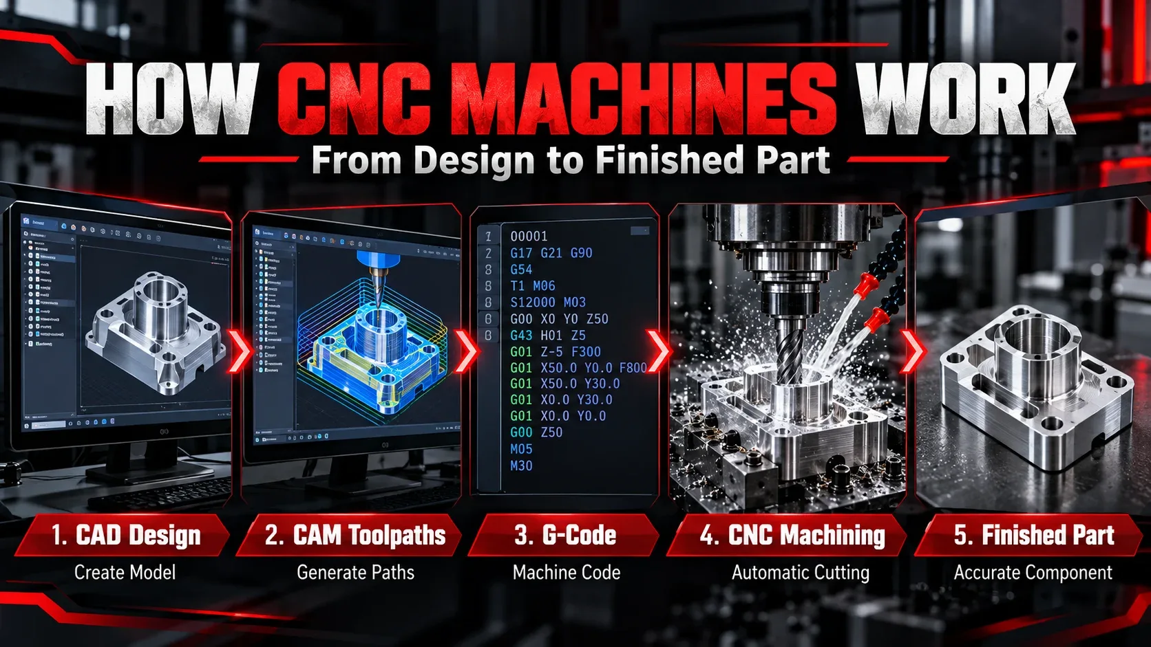 How CNC controlled machines work from CAD design to finished machined part