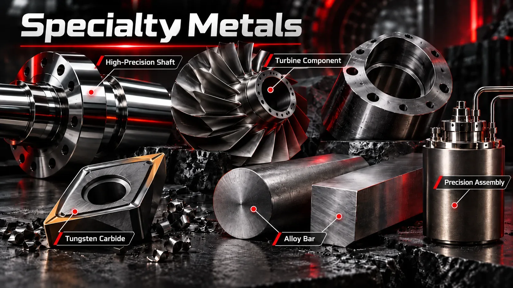 Specialty engineering metals used in turbine components, precision shafts and cutting tools