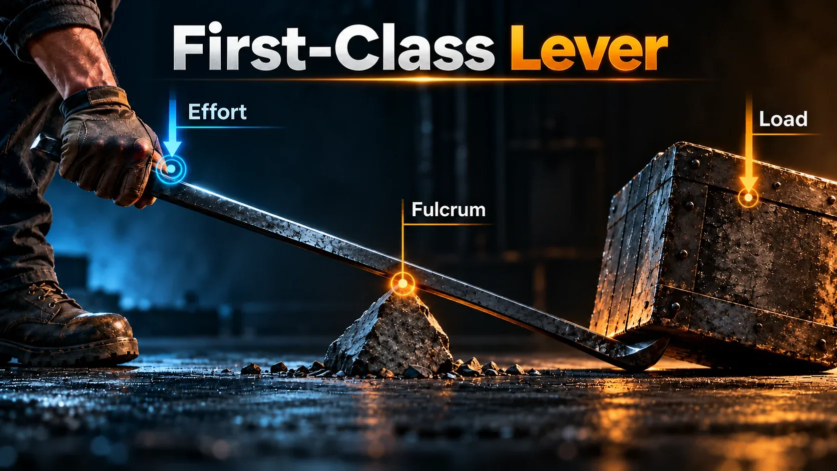 First-class lever showing effort, fulcrum and load