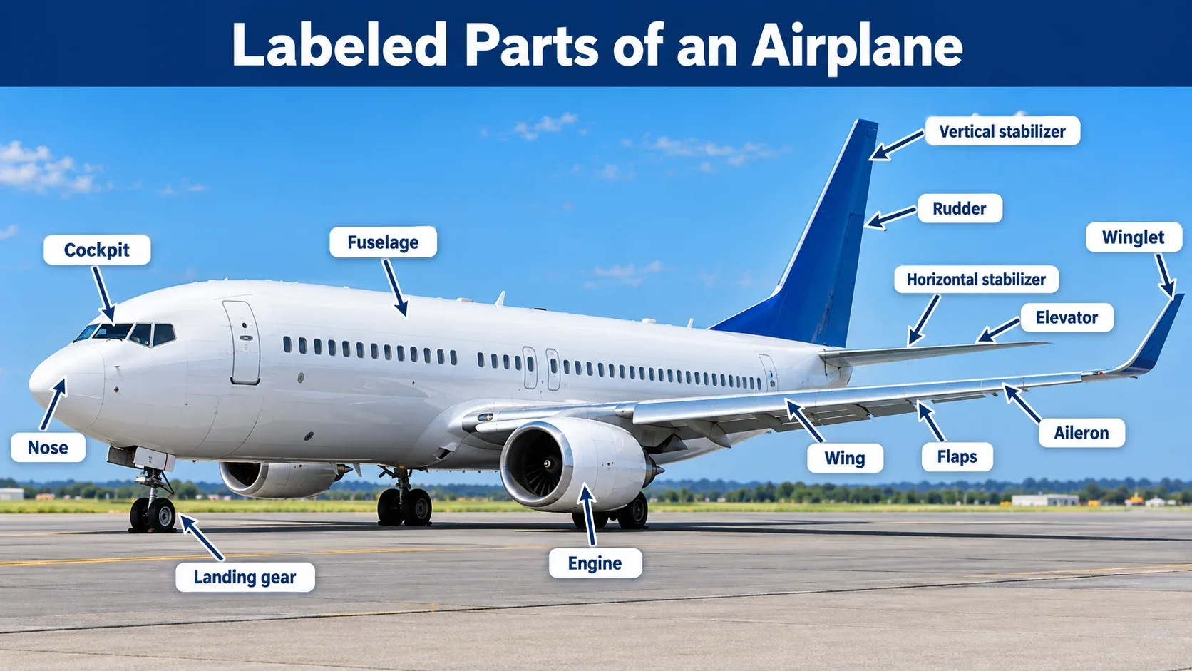 Labeled parts of an airplane