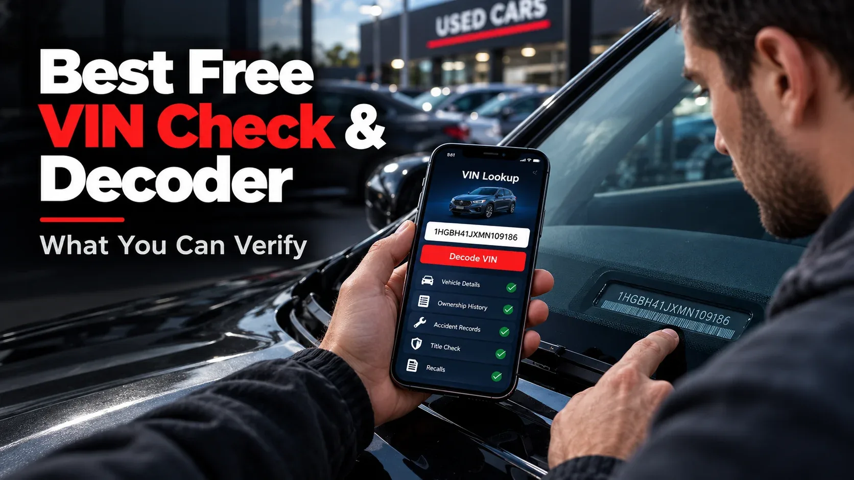 Best free VIN check and decoder showing a buyer verifying a vehicle VIN