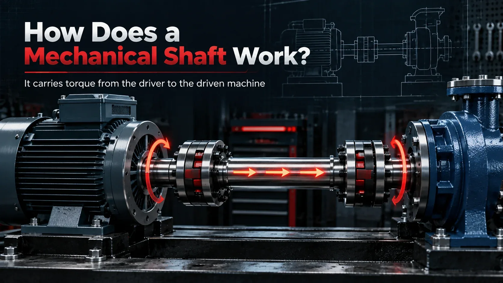 How a mechanical shaft transfers torque from motor to driven machine