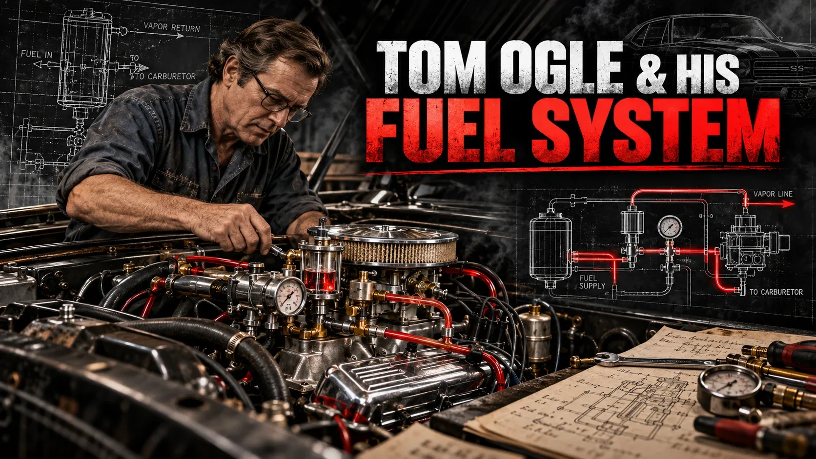 Tom Ogle fuel system concept showing a 1970s engine and experimental gasoline vapor delivery system